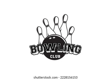 Vintage Bowling Ball with Pin for Sport Club or Competition Tournament Logo Design