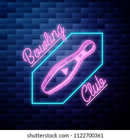 Vintage bowling emblem glowing neon sign