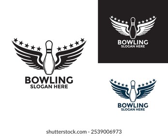 Vector de diseño de logotipo de Antiguas Bowling, Bowling con alas y estrellas icono de logotipo Plantilla