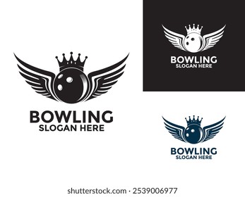 Vector de diseño de logotipo de Antiguas Bowling, Bowling con alas y Plantilla de icono de logotipo de corona