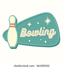 Vintage bowling sign in traditional American style. Isolated vector illustration.