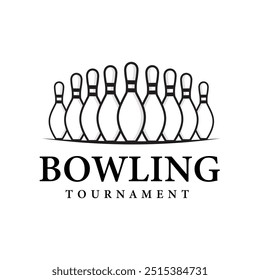 Vintage Bowling Tournament, Vector Icons and Symbols. Bowling ball and bowling pins illustration.