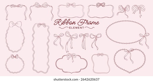 Antiguas arcos marcos para tarjetas de felicitación, boda y fiesta de cumpleaños, invitaciones de picnic en estilo coqueta elegante lindo. Ilustración de borde de cintas dibujadas a mano para la Plantilla de decoración de redes sociales.