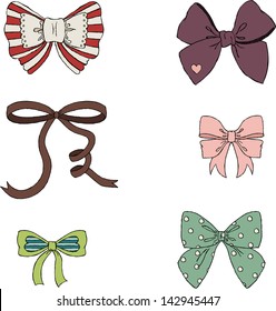 Vintage bows hand drawn illustration. Isolated on white