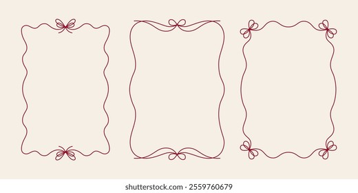 Vintage Bows and Ribbons A4 Frames for Greeting Cards, wedding or birthday Parties, and Invitations in cute elegant coquette style. Vector illustration in simple line style