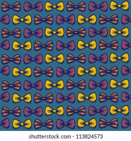 Vintage bow-tie seamless pattern (pink/yellow) - vector illustration.