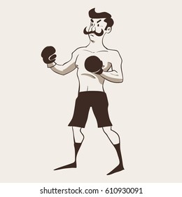 vintage boxer, retro style, hand drawn, for print, cartoon character, vector illustration