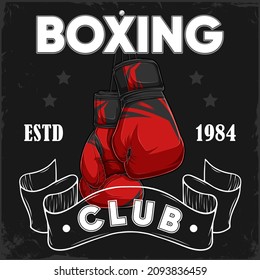 Vintage Boxing academy, clubs and competitions poster with boxing gloves