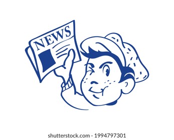 Vintage boy and newspaper vector illustration