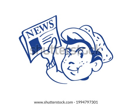Vintage boy and newspaper vector illustration