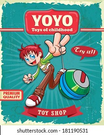 Vintage boy playing yoyo poster design