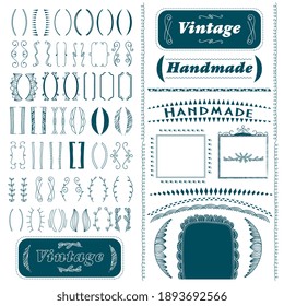 Vintage brackets and divider set. Isolated ornate border line, flourish, swirl, floral elements. Vector vintage decorative design