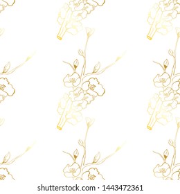 Vintage branch gold collection for wallpaper design. Seamless vintage background. Botanical illustration. Spring floral texture. 