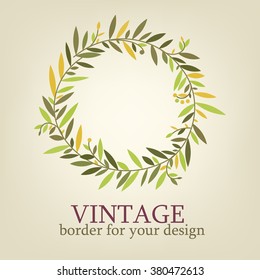 vintage branch with leaves for decoration greeting cards, wedding invitation in retro style, banners, posters, booklets in a green pastel color