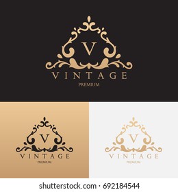 Vintage brand logo design. Vector symbol with floral ornament. Logotype for uses in fashion spheres, hotel and restaurant business and jewelry industry.