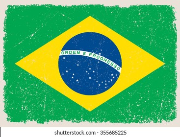 Vintage Brazilian flag.Brazil flag with grunge texture.Vector template.