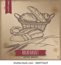 Vintage bread basket template placed on old paper background. Great for bakery, grocery stores, organic shops, food label design. 