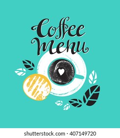 Vintage Breakfast Poster with cup of coffee and toast. Vector illustration with stylish lettering - Coffee menu.