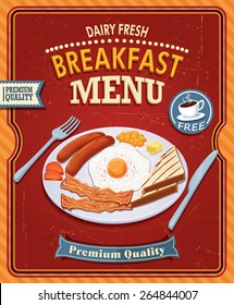 Vintage breakfast poster design with bacon & egg
