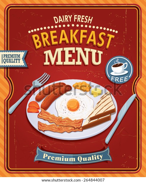 Vintage Breakfast Poster Design Bacon Egg Stock Vector (Royalty Free ...