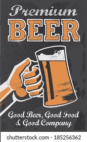 Vintage Brewery Beer Poster - Chalkboard Vector Illustration Sign. Removable texture