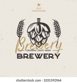 Vintage Brewery Logo with Hop and Malts, Vectror EPS10