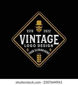 Vintage brewery monochrome logo template for whiskey wine beer badge emblem retro badge logo for beer house, bar, brewing company, brewery, wine, tavern, restaurant (glass, barrel, mug, hop icons) set