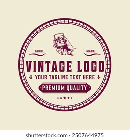 Vintage brewery monochrome logo template for whiskey wine beer badge emblem retro badge logo for beer house, bar, brewing company, brewery, wine, tavern, restaurant (glass, barrel, mug, hop icons) set