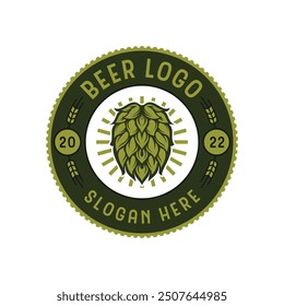 Vintage brewery monochrome logo template for whiskey wine beer badge emblem retro badge logo for beer house, bar, brewing company, brewery, wine, tavern, restaurant (glass, barrel, mug, hop icons) set