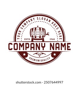 Vintage brewery monochrome logo template for whiskey wine beer badge emblem retro badge logo for beer house, bar, brewing company, brewery, wine, tavern, restaurant (glass, barrel, mug, hop icons) set