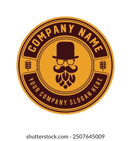 Vintage brewery monochrome logo template for whiskey wine beer badge emblem retro badge logo for beer house, bar, brewing company, brewery, wine, tavern, restaurant (glass, barrel, mug, hop icons) set