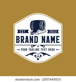 Vintage brewery monochrome logo template for whiskey wine beer badge emblem retro badge logo for beer house, bar, brewing company, brewery, wine, tavern, restaurant (glass, barrel, mug, hop icons) set