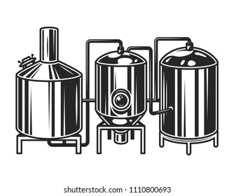 Vintage brewing machine concept with tubes and copper tanks isolated vector illustration