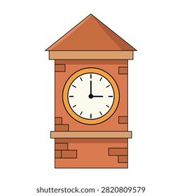 Vintage Brick Clock Tower Illustration Showing Three O Clock Time