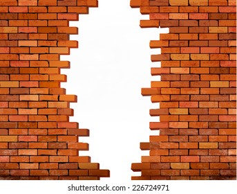 Vintage brick wall background with hole. Vector 