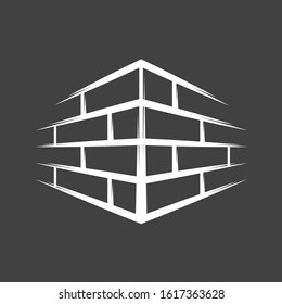 Vintage brick wall isolated on black background. Silhouette brick wall vector symbol. Vector illustration