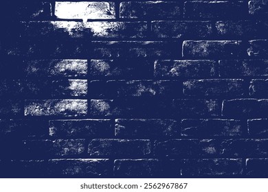 Vintage Brick Wall - Textured Navy Blue and White Design