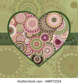 Vintage bright colorful heart green ribbon. 