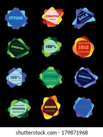 Vintage bright flat retro labels set of stamps, stickers, ribbons, marks and calligraphic design elements, vector for design