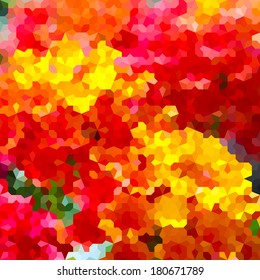 Vintage bright yellow and red defocused background with geometric triangular ornament