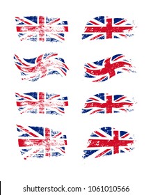 Vintage British flag set. Vector UK flags on grunge texture.