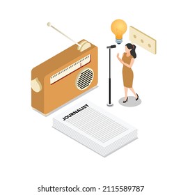 Vintage broadcasting journalism isometric 3d vector concept for banner, website, illustration, landing page, flyer, etc.