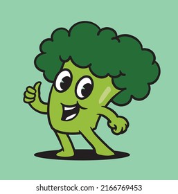 Vintage Broccoli linda Mascot ilustración vectorial