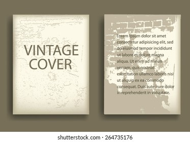 Vintage Brochure Design Template. Scratch Texture. Wall Background. Magazine Cover. 