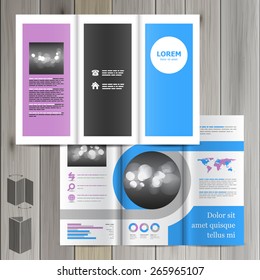 Vintage brochure template design with three color shapes. Cover layout