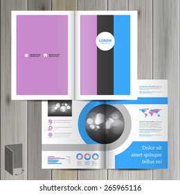 Vintage brochure template design with three color shapes. Cover layout