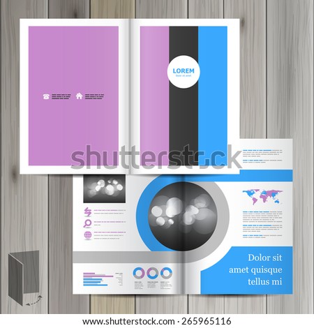 Vintage brochure template design with three color shapes. Cover layout
