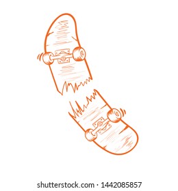 Vintage broken skateboard template isolated vector illustration