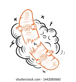 Vintage broken skateboard template isolated vector illustration