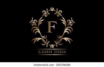 Vintage bronze logo with the letter F. Exquisite monogram, business sign, identity for a hotel, restaurant, jewelry.